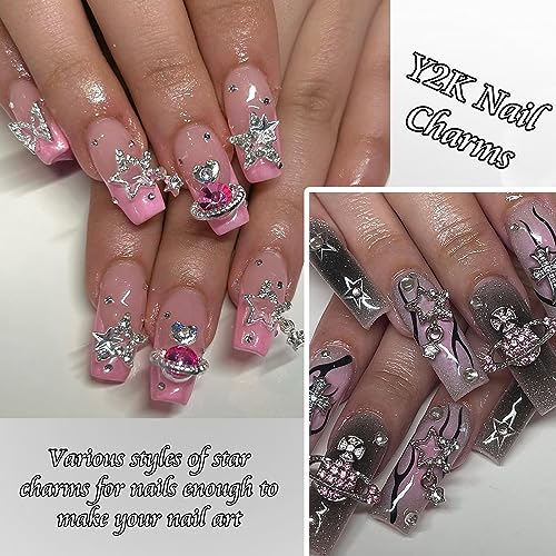 30PCS Star Nail Charms - 3D Silver Pentagram Nail Art Gems