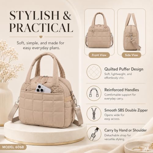 LEDAOU Quilted Insulated Lunch Bag for Women - 9L Tote with Strap