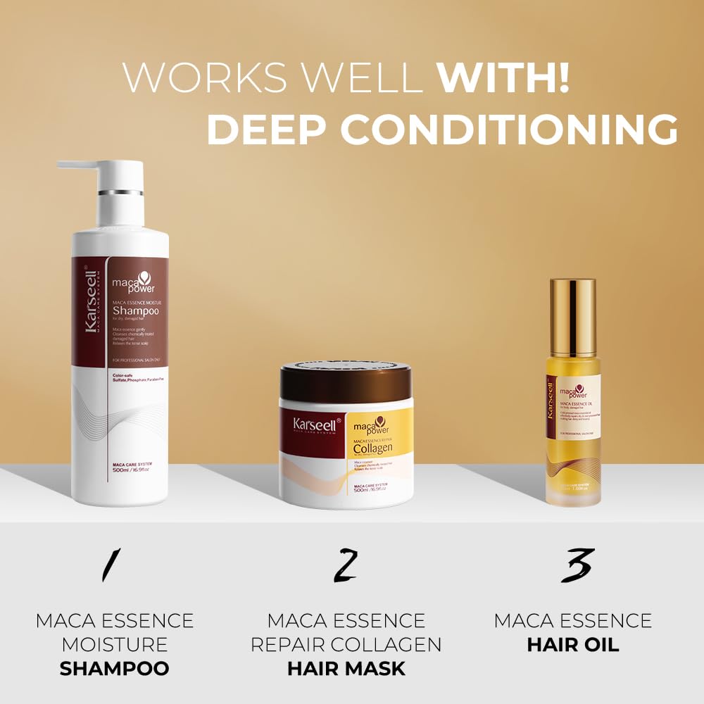 Collagen Hair Treatment Set - Deep Repair Mask & Argan Oil for All Hair Types | 2 x 16.9oz + 1.69oz