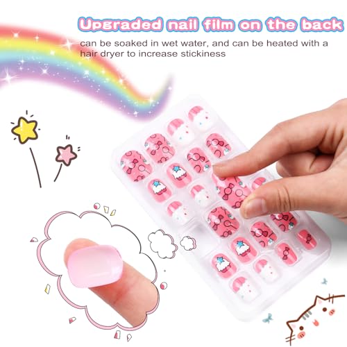 Jsiallye 192Pc short Press on Nails for Kids,8 Packs Children Stick