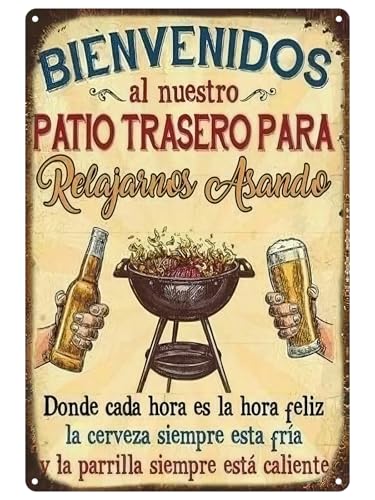 Funny Spanish Patio Sign - 8x12 Inch Metal Wall Decor