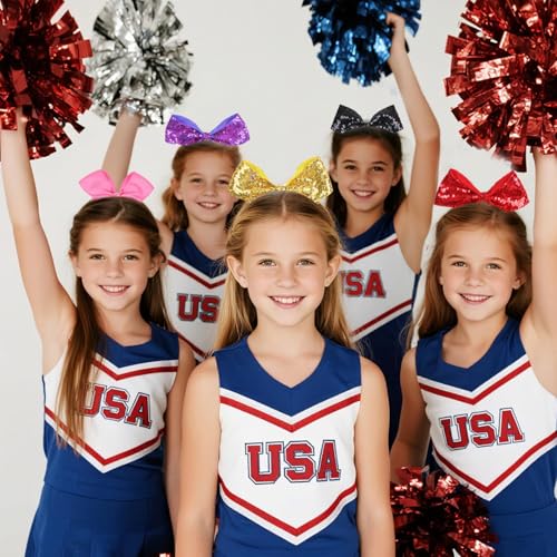 Hipcheer Sequin Hotpink Cheerleading Bow 6 Inch with Ponytail Holder - 2 Pack