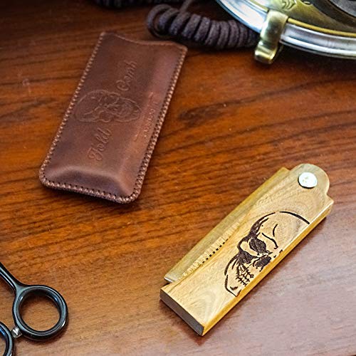 Menesia Skull Folding Wooden Beard Comb for Men with Leather Travel Case