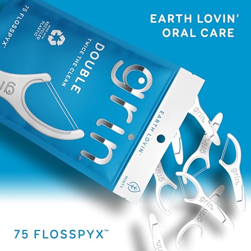 Grin Double Flosspyx Dental Floss Picks 75 Count Mint Flavor Eco-Friendly Recycled Plastic