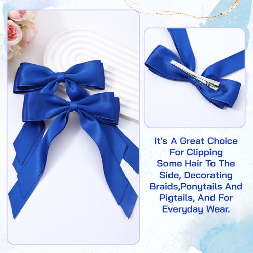 Royal Blue Hair Bow Clips - 2 Pack Satin Ribbon Barrettes