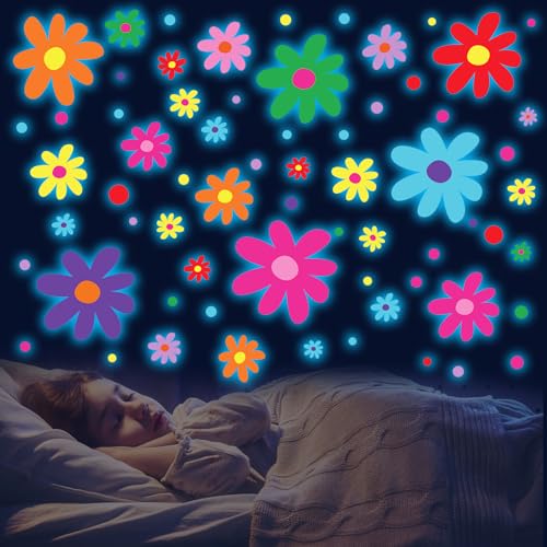 Glow in the Dark Daisy Wall Decals - Luminous Flower Stickers for Kids