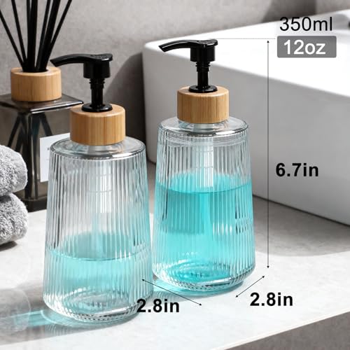 Nortsa Miira Glass Soap Dispenser Set of 2 - 12oz Thickened Glass for Bathroom & Kitchen