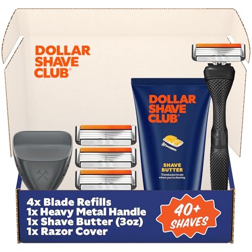 Dollar Shave Club | The Member Exclusive Shave Set | 4 Swift Rinse Refill Cartridges, 1 Handle (Black), 1 Shave Butter 3 ounce, 1 Razor Cover, Razors for Men