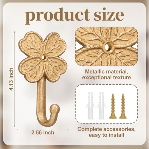 Four-Leaf Clover Wall Hooks - Antique Brass Cast Iron Coat Hooks (4 Pcs)