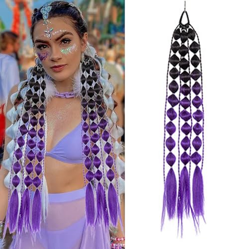 HAIRWAY 26 Inch Colorful Bubble Ponytail Extensions Black to Dark Purple for Girls Festival Party Rave