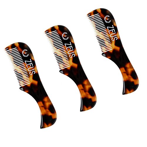ZEUS Tortoiseshell Handmade Mustache Comb Pack of 3 - Portable & Fine-Tooth