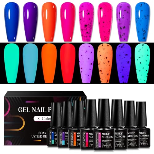 MEET ACROSS 8-Piece Glow in the Dark Neon Gel Nail Polish Set