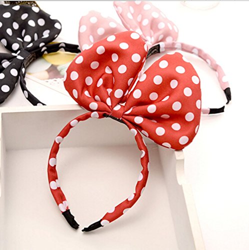 Satin White Jumbo Polka Dot Mouse Ears Headband Set - Red, Black & Pink