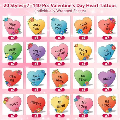 Valentine's Day Temporary Tattoos for Kids & Adults - 140 Designs