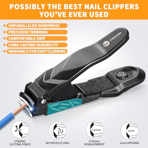 FEIXON Heavy Duty Nail Clippers with Catcher - Black No-Mess Nail Cutter