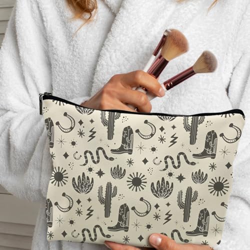 Vintage Cowboy Boots Makeup Bag - Compact PU Toiletry Pouch