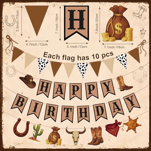 Western Birthday Decorations Set - Cowboy Happy Birthday Banner & Pennants