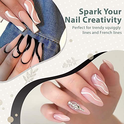 Vishine Gel Nail Art Liner Set - Black & White, Thin Brush Gel Polishes for Fine Lines