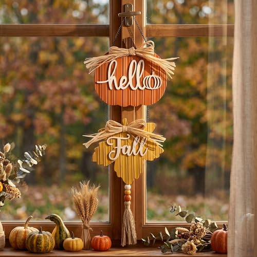 Rustic Fall Wreath with Pumpkin & Maple Leaf – 15 Inch