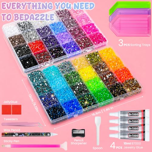LOTWOW 70000 Pcs Bedazzling Kit with 48 Colors Rhinestones & Glue