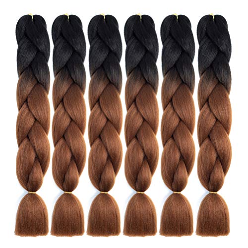 Xiaofeng 24 Inch Black-Deep Brown Synthetic Braiding Hair Extensions 6 Packs