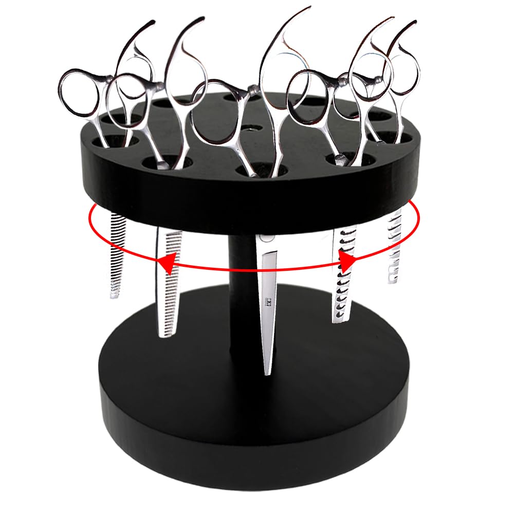 TDHRDHVC 360 Degree Wooden Scissor Holder with 10 Diameter 0.71'' Hole,Barber Station Organizer,Shear Holder for Stylist(Black