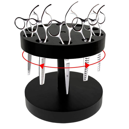TDHRDHVC 360 Degree Wooden Scissor Holder with 10 Diameter 0.71'' Hole,Barber Station Organizer,Shear Holder for Stylist(Black