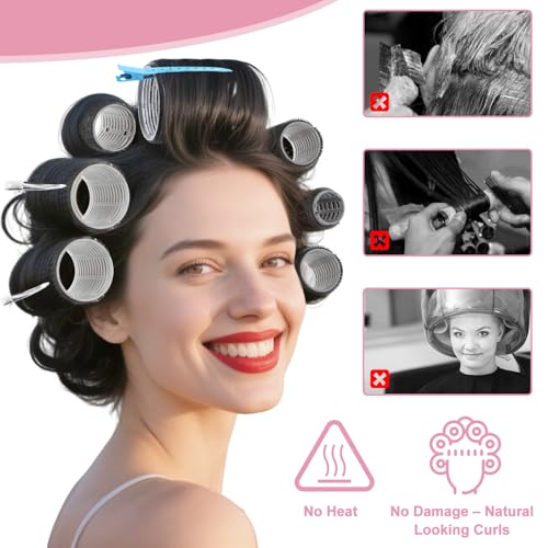 HAKINBOT 43PCS Heatless Hair Curlers Set for Thick Long Hair – Black, 4 Sizes with Clips & Comb
