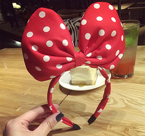 Satin White Jumbo Polka Dot Mouse Ears Headband Set - Red, Black & Pink
