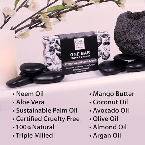 ONE Bar Sandalwood Soap 3-in-1 Shampoo, Body Wash & Shave – Sandalwood, 3.5 oz (Pack of 3)