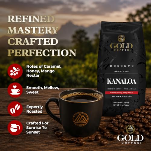 Gold Coffee Co. Kanaloa Blend - Medium Roast Whole Bean Coffee - 12 oz - 100% Arabica with Caramel, Honey, Mango Nectar