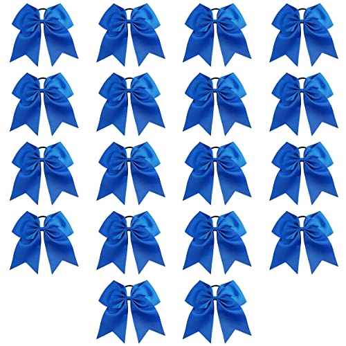Blue Cheer Hair Bows with Ponytail Holders - 8 Inch, 18 Pack, Caenagrion