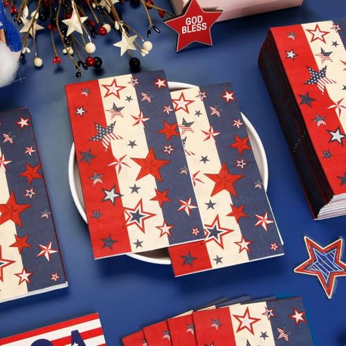 Patriotic Paper Napkins - 100 Pack Red White Blue Star for 4th of July