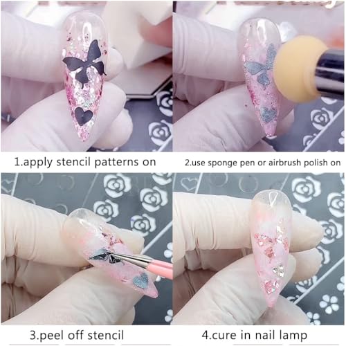 24 Sheets Nail Art Stencils - Butterfly, Flower, Heart Designs