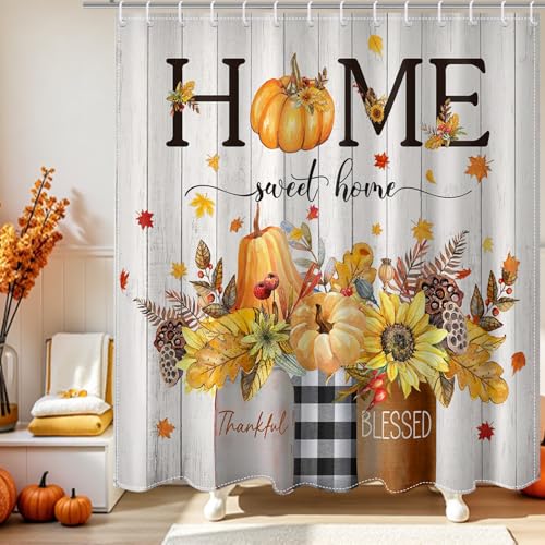 Mocsicka Fall Shower Curtain with Pumpkins & Leaves - 72x72