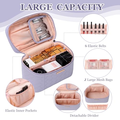 Large Purple Makeup Bag - Travel Cosmetic Organizer for Women