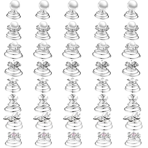 Meekoo 40Pcs Rhinestone Spiral Hair Pins Set - 8 Styles Clips for Wedding Party
