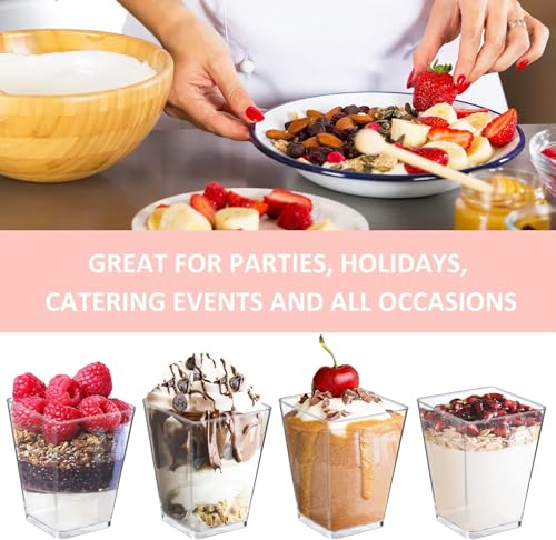 5 oz Clear Trapezoid Dessert Cups with Lids & Spoons - 75 Pack
