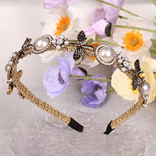 Honeybee Rhinestone Pearl Headband - Handmade Fashion Accessory