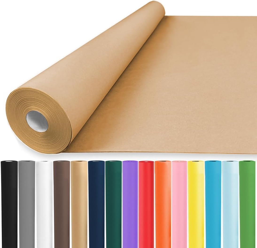 Brown Wrapping Paper Roll - Craft Kraft Packing Paper 17.5"x1200" for Gifts, Arts, & Moving Supplies | 70GSM
