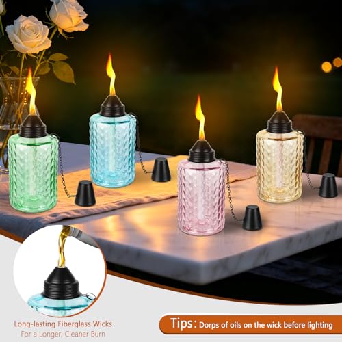 KintKita 4 Pack Citronella Table Torches - 12oz Glass Outdoor Lighting