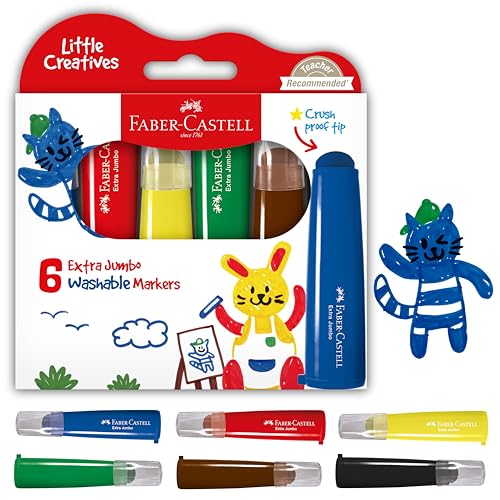 Faber-Castell Little Creatives Extra Jumbo Washable Markers - 6 Colors for Kids