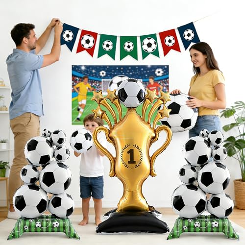 Soccer Trophy Balloon Set - 59 Inch Foil Balloons for World Cup Parties