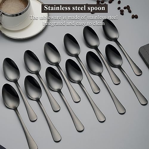 Evanda Black Titanium Plated Stainless Steel Dinner Spoons - 12 Pack, 7.28"