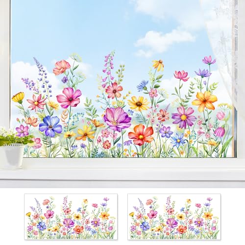 Wildflower Window Clings - 2 Sheets Double-Sided Floral Stickers