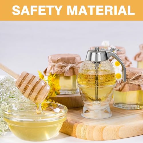 No-Drip Glass Honey Dispenser with Stand - 8 oz Honey Jar