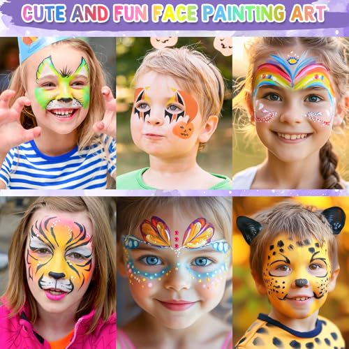 Face Paint Stencils Kit with Brushes & Gems for Halloween & Parties - 55PCS