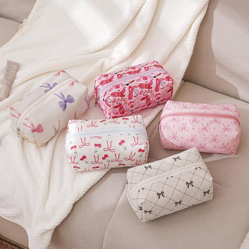 RSRSLEII Cute Corduroy Makeup Bag with Boots Pattern, Travel Cosmetic Pouch for Women & Girls