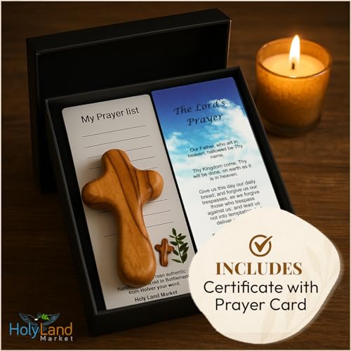 Olive Wood Pocket Cross 2.5 in | Handcrafted with Prayer Card