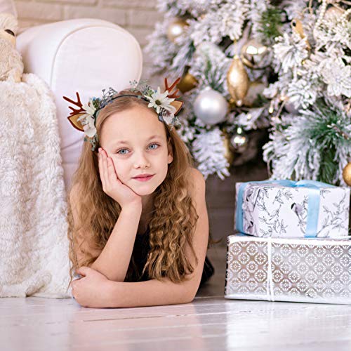 Lurrose Christmas Deer Antler Headband with Floral Pine Cone Decor